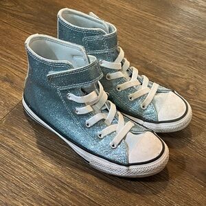 Kids Blue Glitter High-Top Converse Sneakers